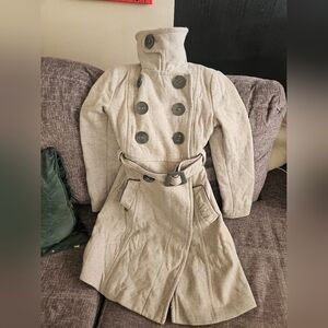 Soia & Kyo Beige Double-Breasted Wool Coat. Small.